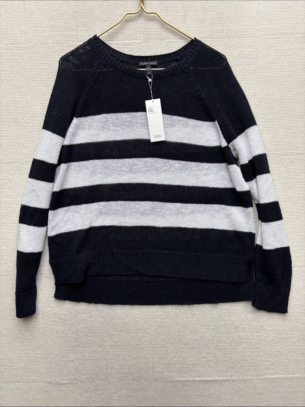 New Eileen Fisher | large Striped Crewneck Sweater - Black and White